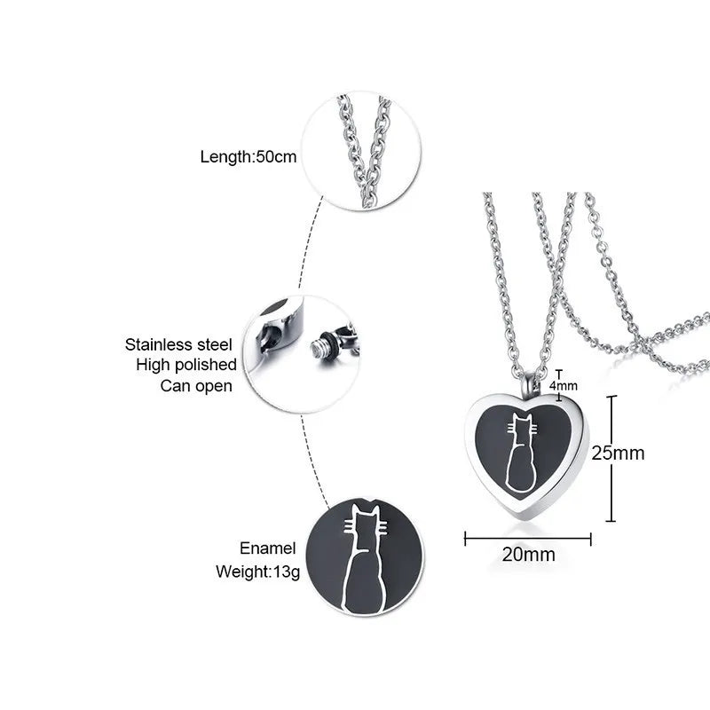 Cat Heart Keepsake Urn Necklace — Stainless Steel