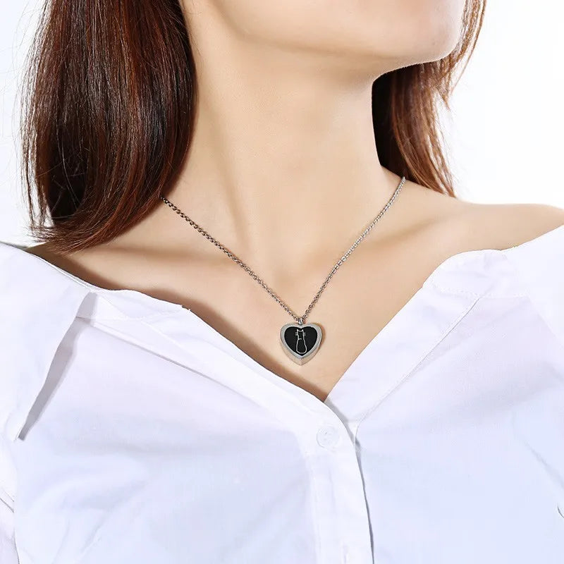 Cat Heart Keepsake Urn Necklace — Stainless Steel