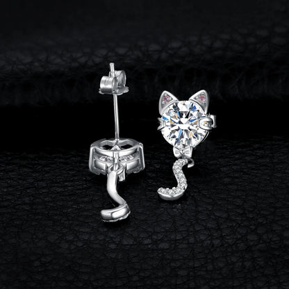 Wagging Whisker — Sterling Cat Dangle Studs