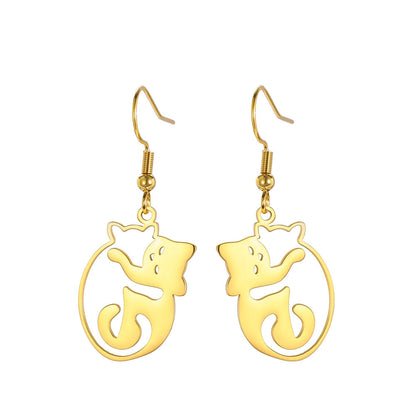 Cat Hug Drop Earrings — Stainless Steel