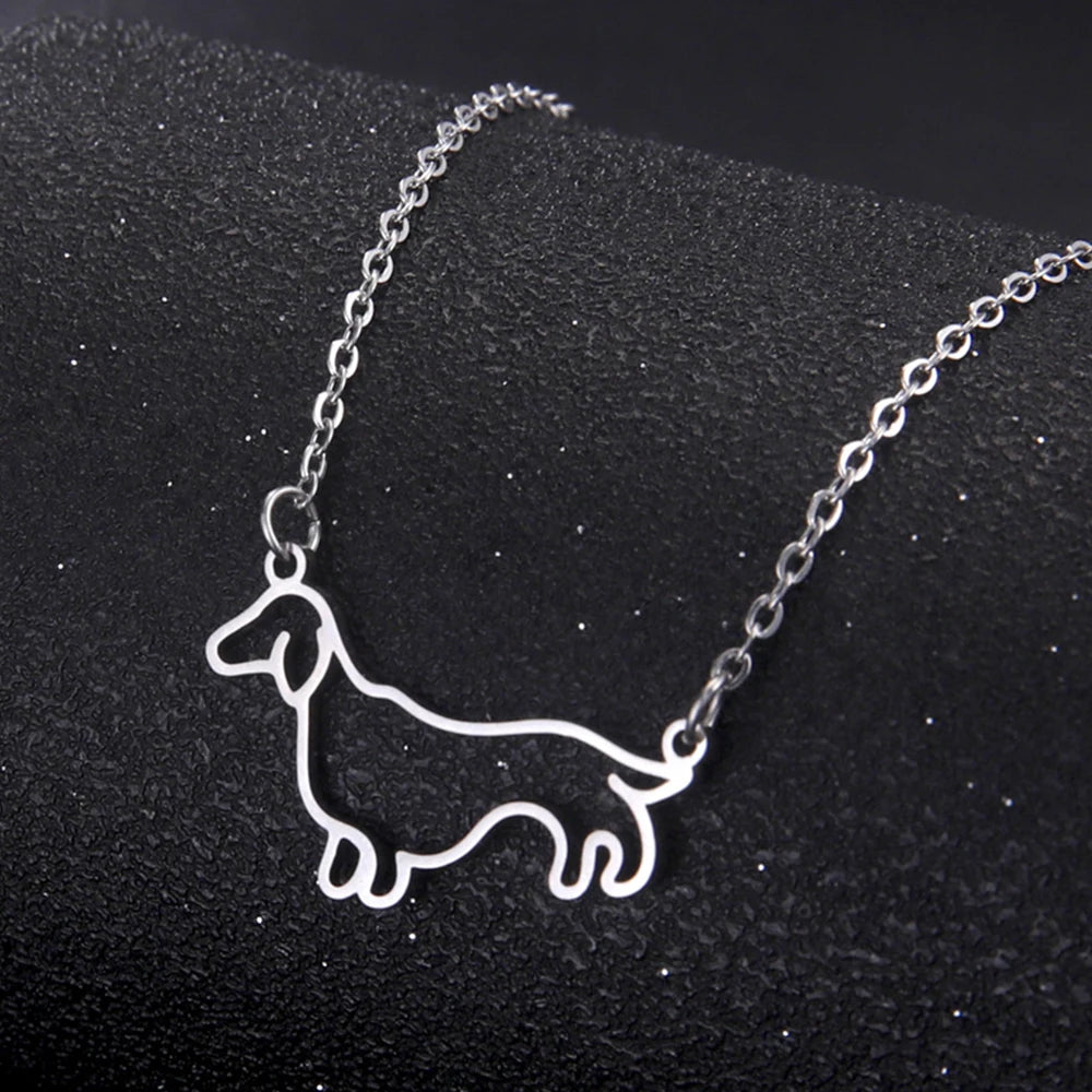 Dachshund Silhouette Pendant — Stainless Steel