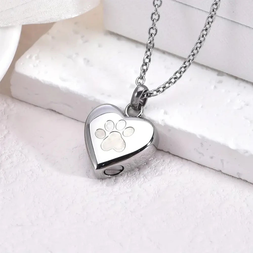 Paw-Heart Memorial Ashes Necklace — Keepsake Pendant