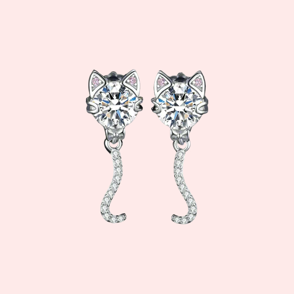 Wagging Whisker — Sterling Cat Dangle Studs