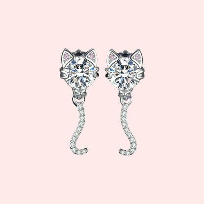 Wagging Whisker — Sterling Cat Dangle Studs