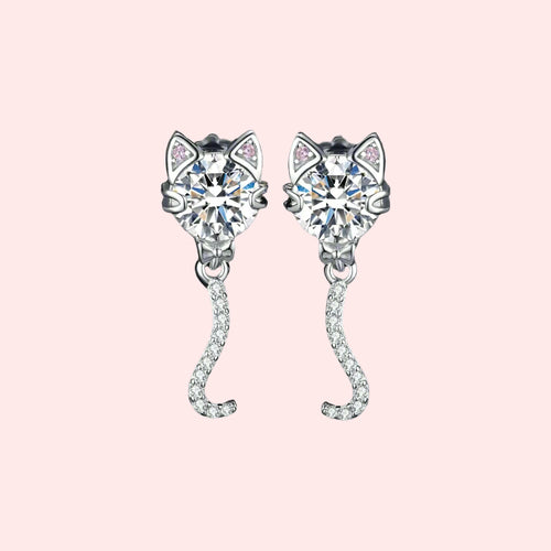 Wagging Whisker — Sterling Cat Dangle Studs