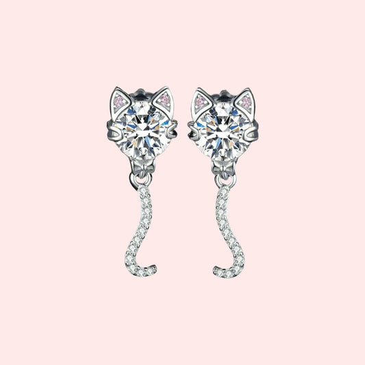 Wagging Whisker — Sterling Cat Dangle Studs