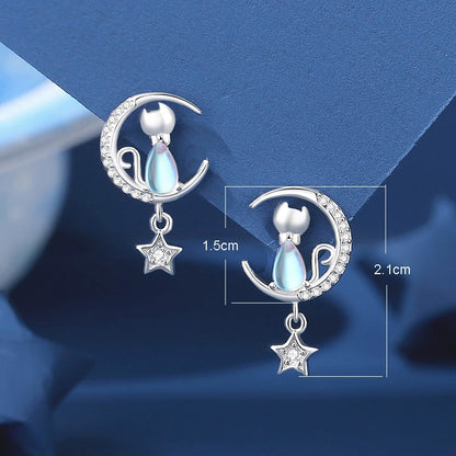 Moonlit Whiskers — Cat & Crescent Studs