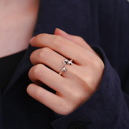 Dachshund Hug Adjustable Ring — Silver-Tone