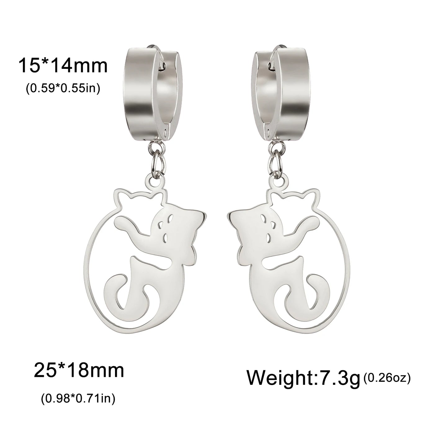 Cat Hug Drop Earrings — Stainless Steel