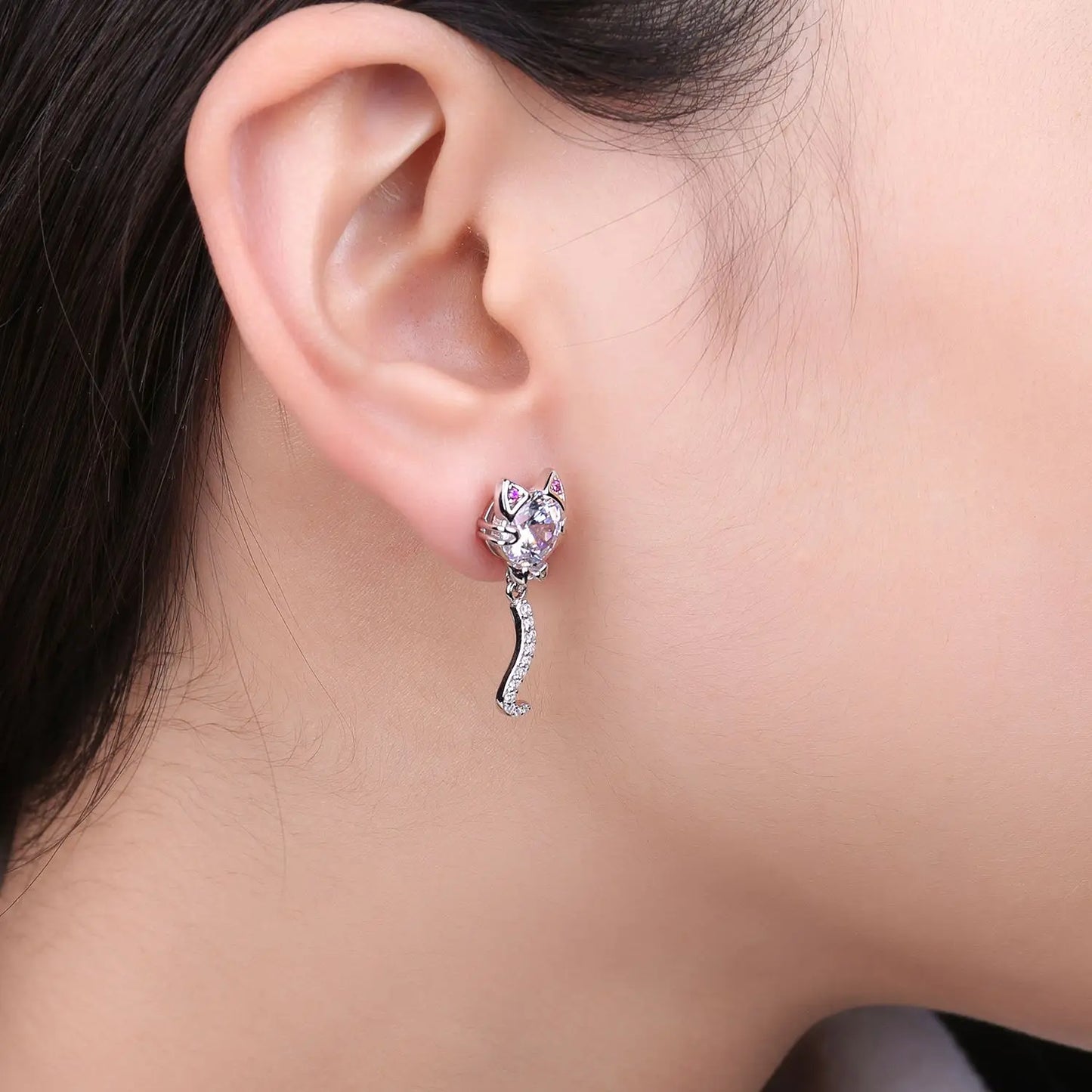 Wagging Whisker — Sterling Cat Dangle Studs