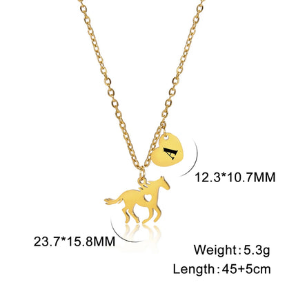 Horse & Initial Heart Necklace — Stainless Steel
