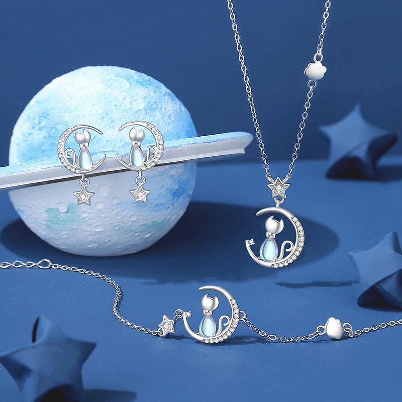 Moonlit Whiskers — Cat & Crescent Studs