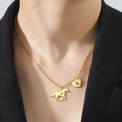 Horse & Initial Heart Necklace — Stainless Steel