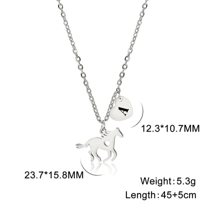Horse & Initial Heart Necklace — Stainless Steel