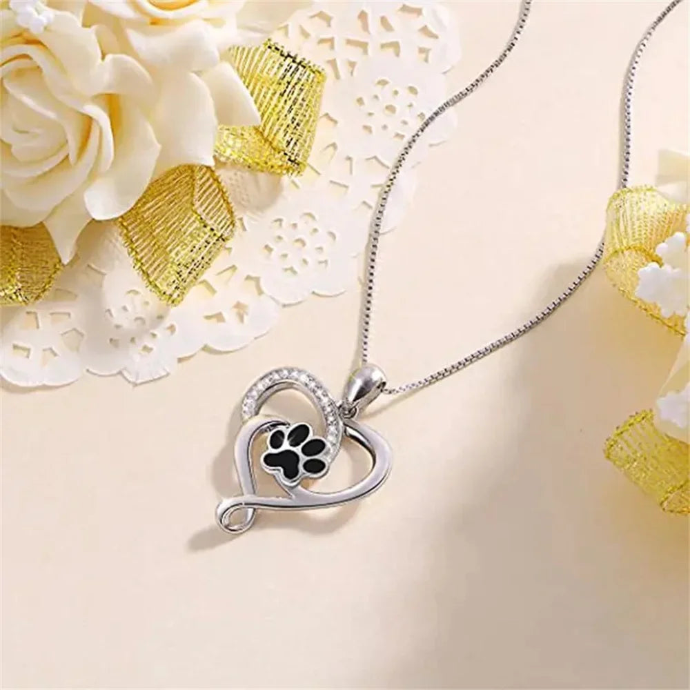 Paw-Print Embrace Heart Pendant
