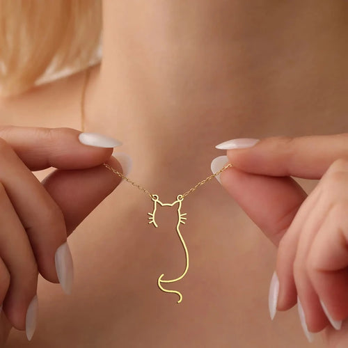 Kitty Silhouette Necklace — Gold-Tone Stainless Steel