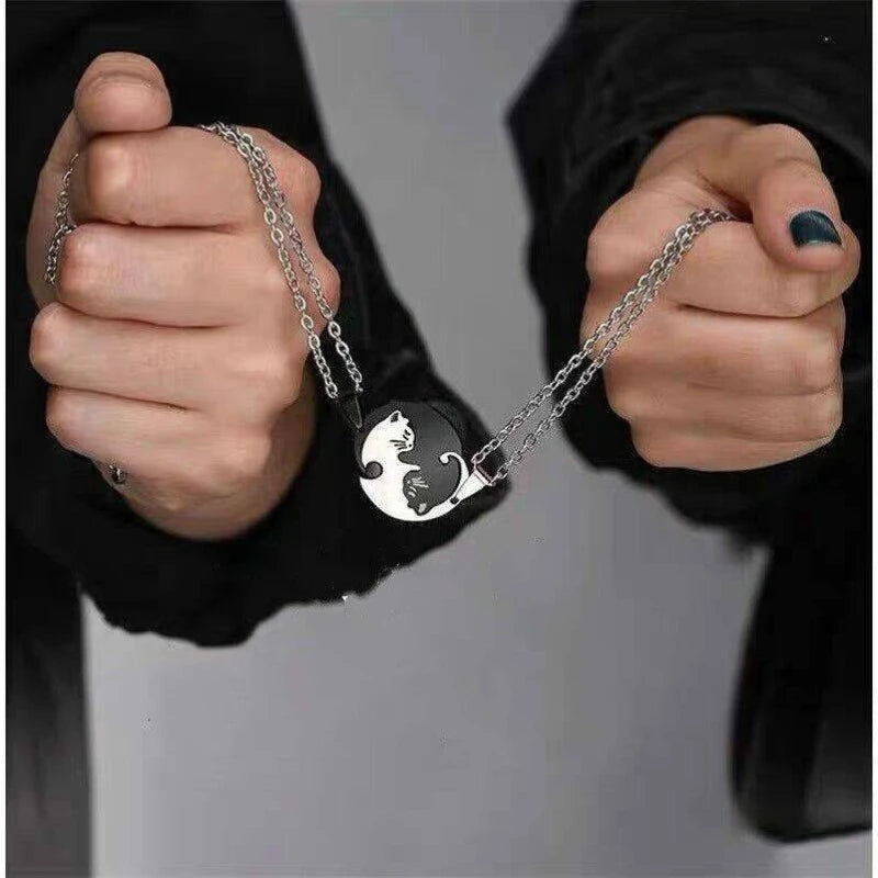 Kindred Whiskers Heart Pendant – Black & White Duo
