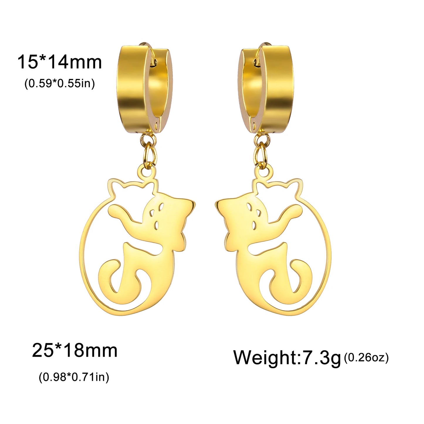 Cat Hug Drop Earrings — Stainless Steel