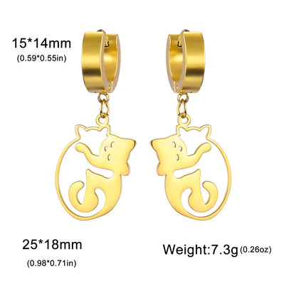 Cat Hug Drop Earrings — Stainless Steel