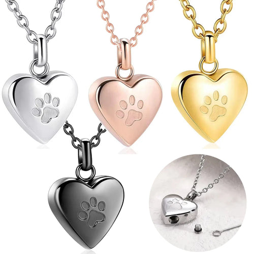 Paw-Heart Memorial Ashes Necklace — Keepsake Pendant
