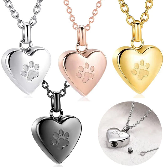 Paw-Heart Memorial Ashes Necklace — Keepsake Pendant